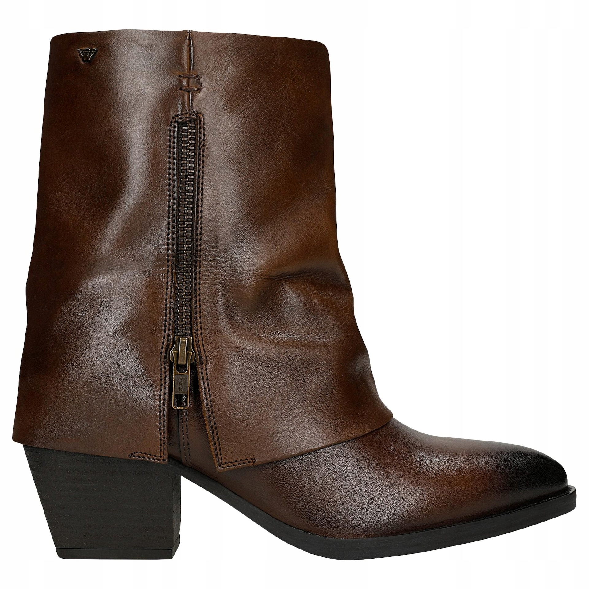 Hnědé kovbojské boty se svrškem zapínaným na zip, velikost vel.