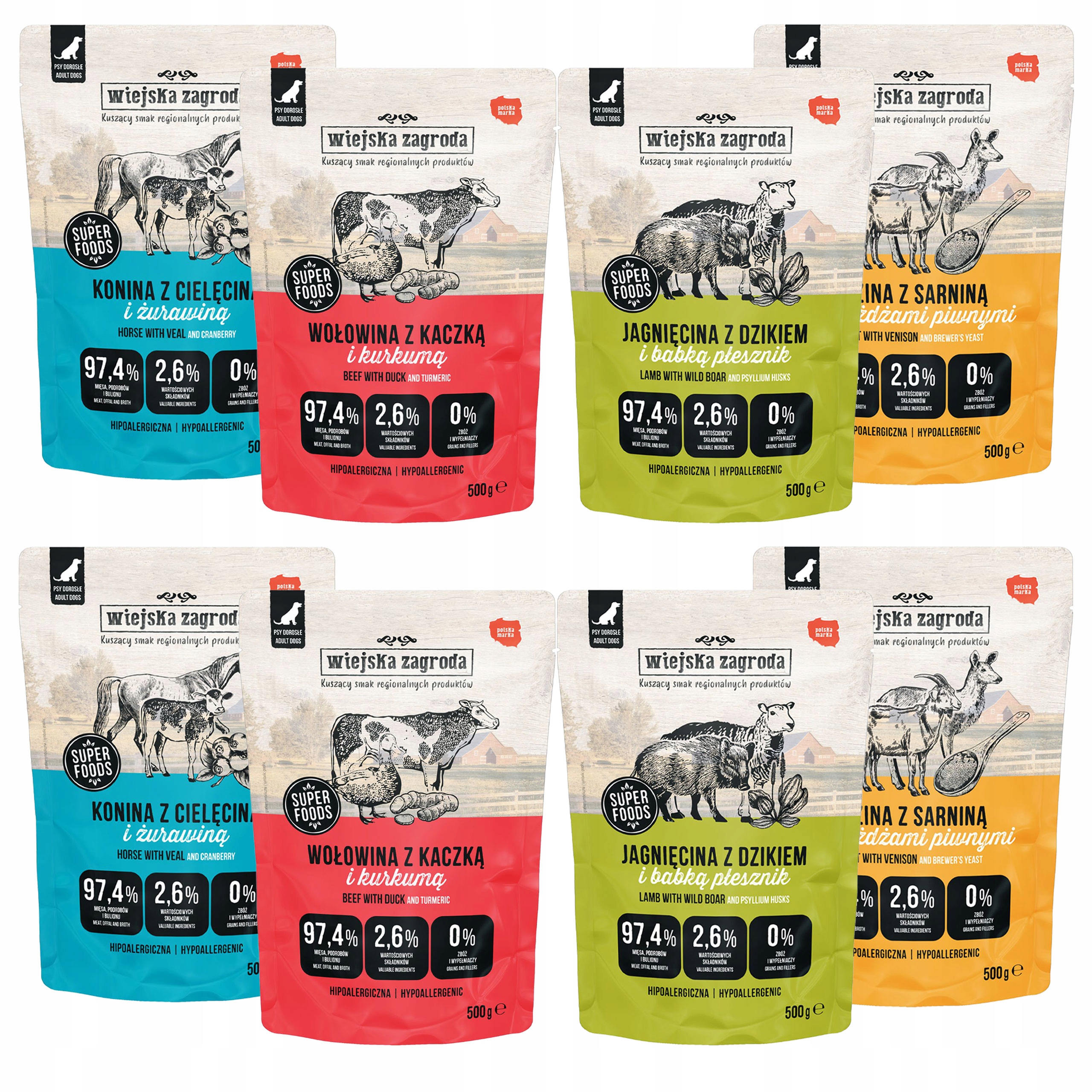 Levně Wiejska Zagroda kompletní krmivo pro psy mix chutí 8 x 500 g