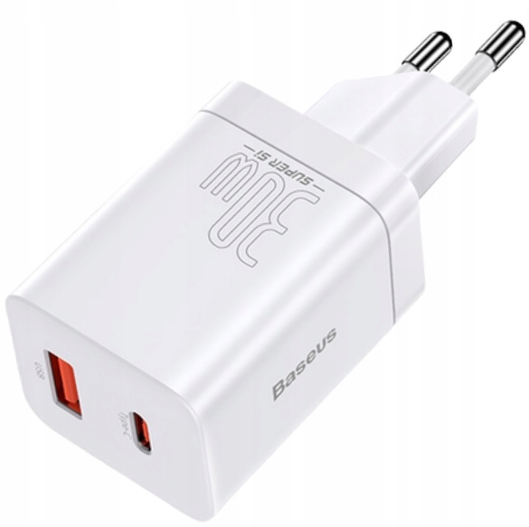 BASEUS SZYBKA ŁADOWARKA SIECIOWA ZASILACZ DWA PORTY USB-C USB 30W PD QC 3.0