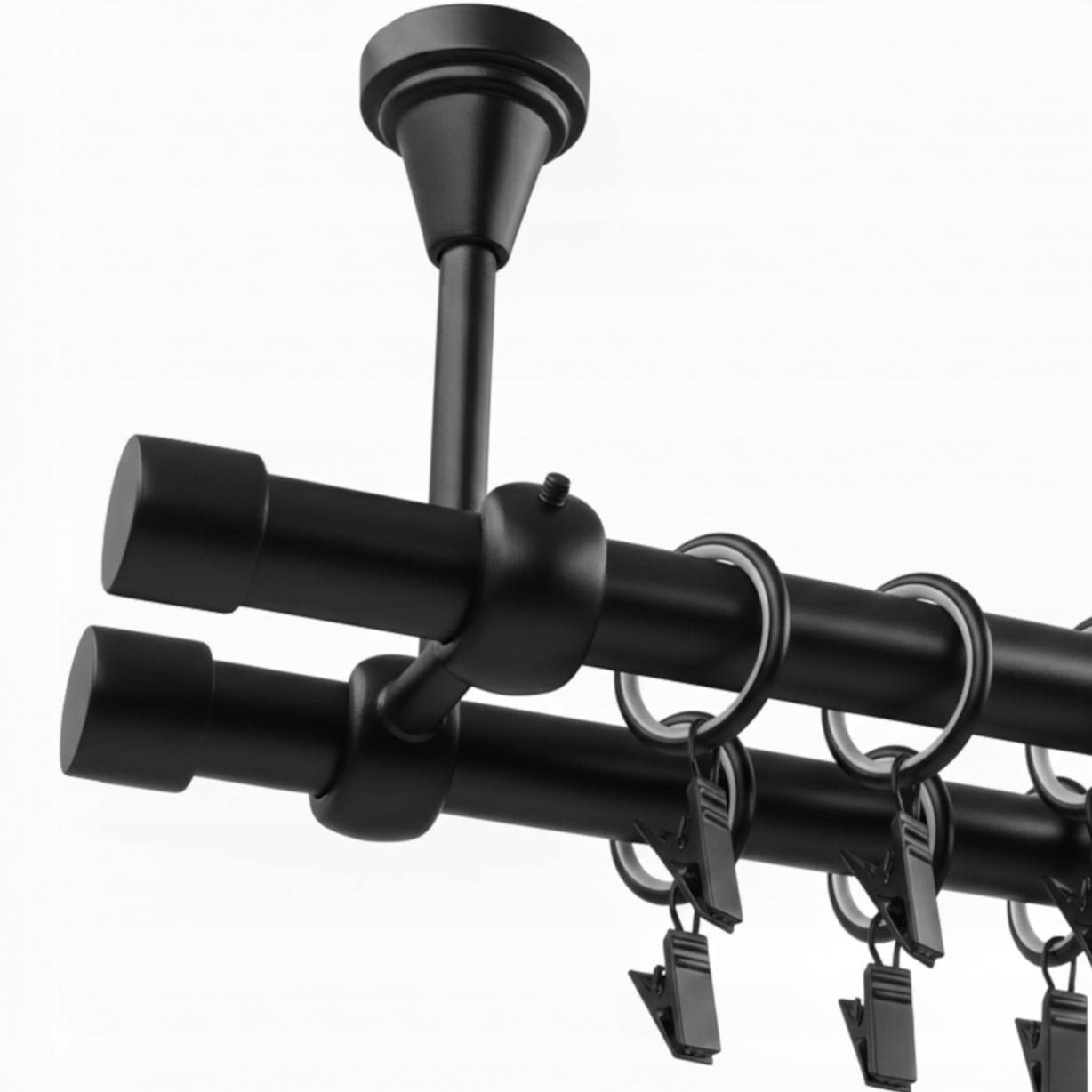 Garnýž Stropní Dvojitý Černý Matný Kovový 19 MM 320 CM Kolečka