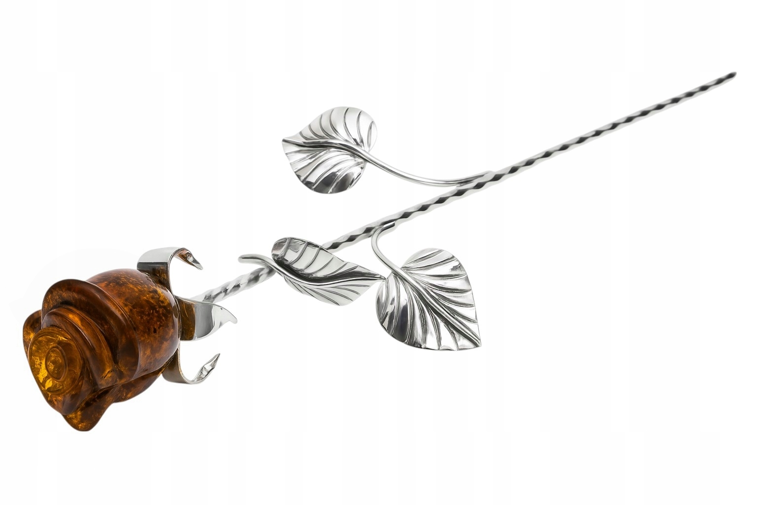 Ruža strieborná Ag 925 z prírodného jantáru