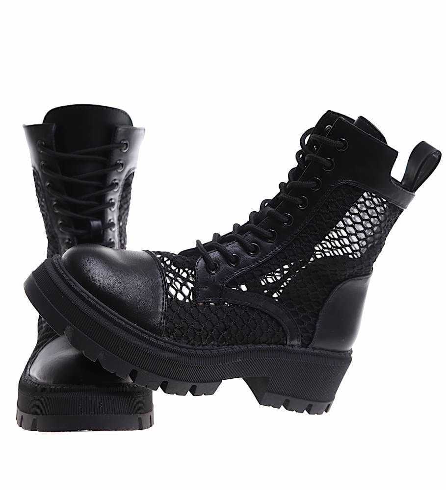 Botki damskie Czarne ażurowe trapery na platformie 16769 37 Rozmiar 37