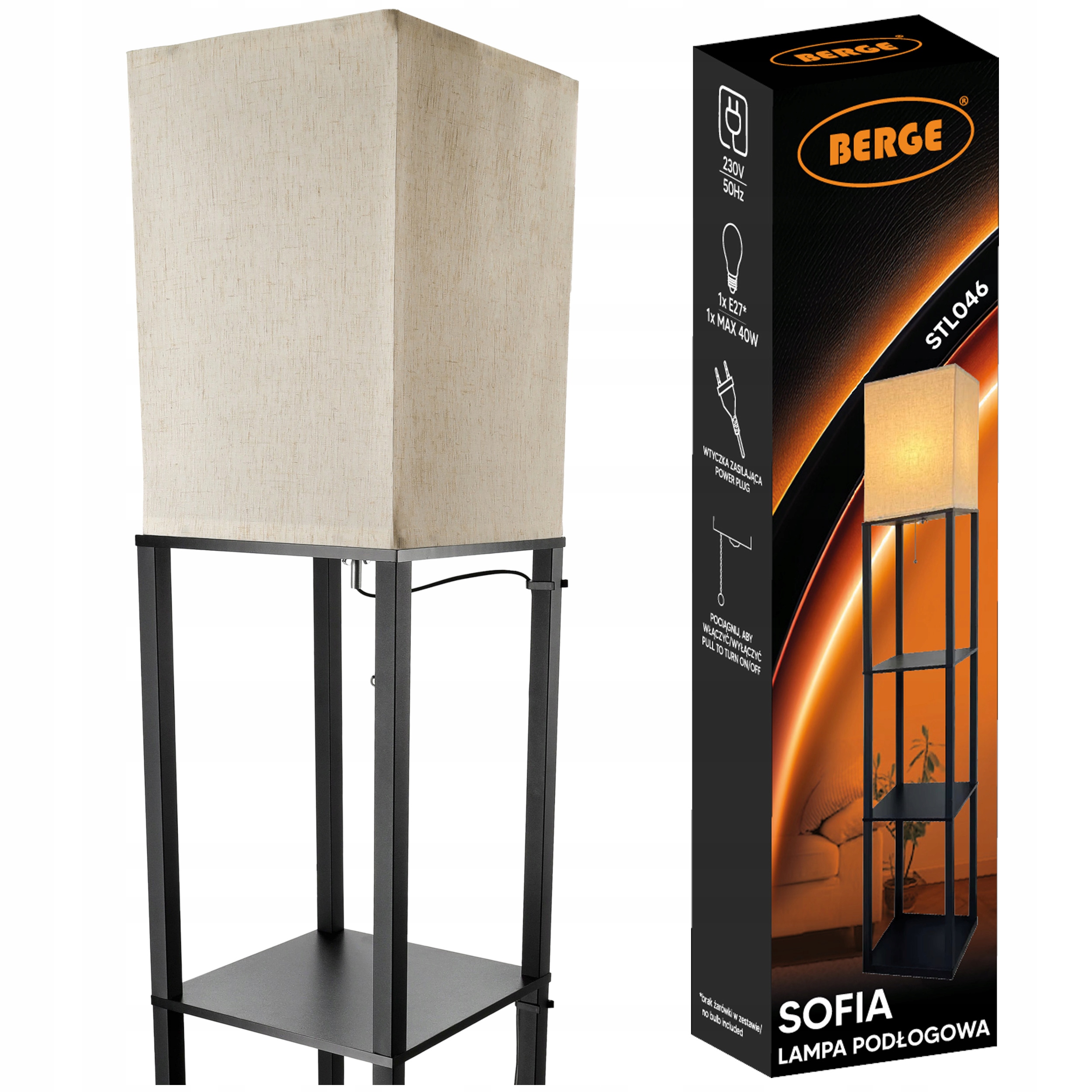 Lampa Podłogowa Stojąca Lampka Led E27 Półka Regał Do Czytania Szafka