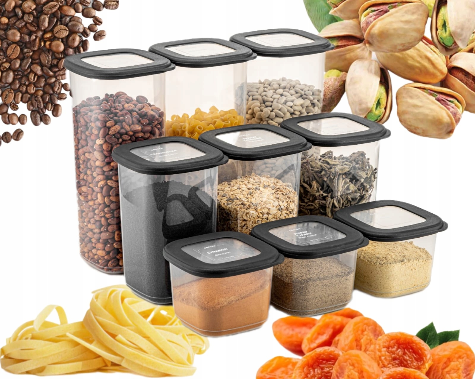 Cralex Tosca Grafit Antracyt Zestaw 9 Pojemników Na Żywność 550ml/1,2L/1,7L