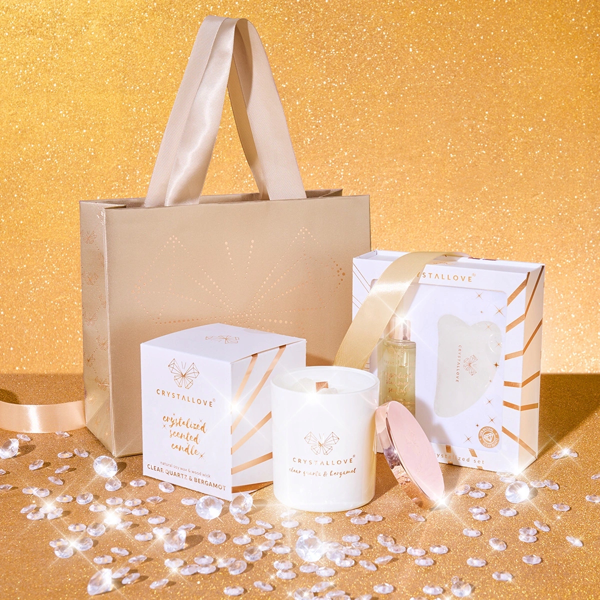 Crystallove Sada pro masáž obličeje sójová svíčka gua sha sérum