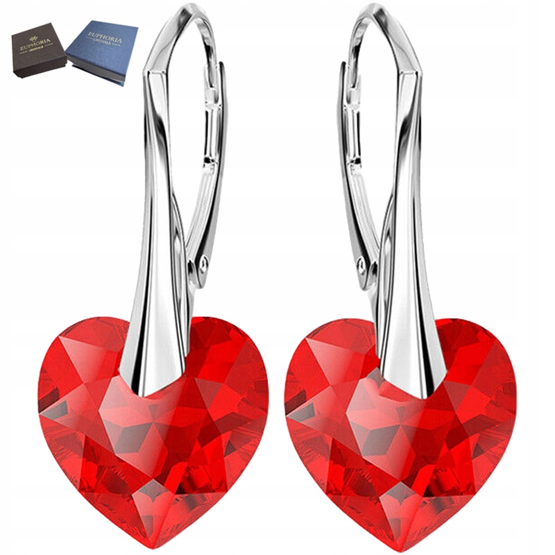 Stříbrné Náušnice Červené Závěsné srdce Stříbrné šperky Dárek pro maminku