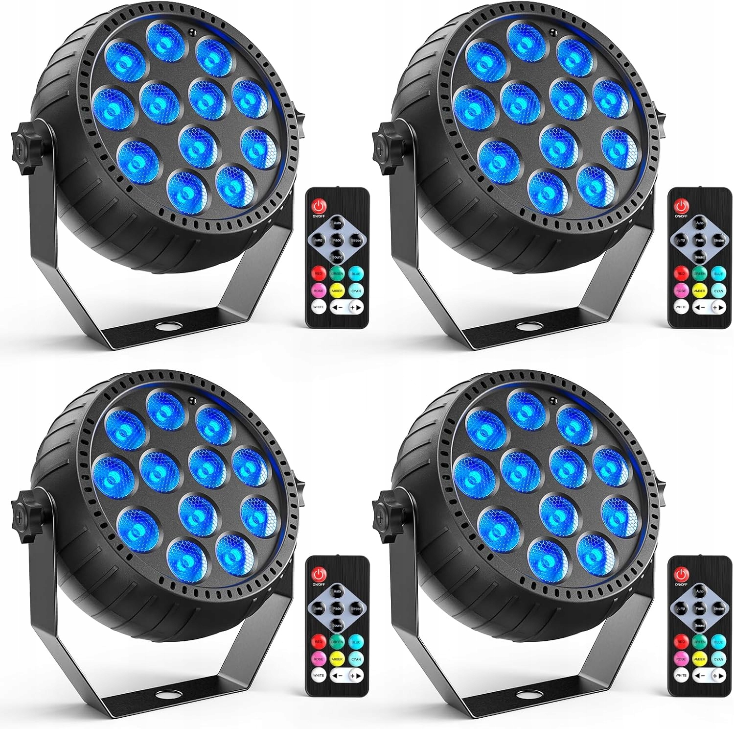 Reflektor party imprezowy 4 sztuki z pilotem sceniczny 12 LED
