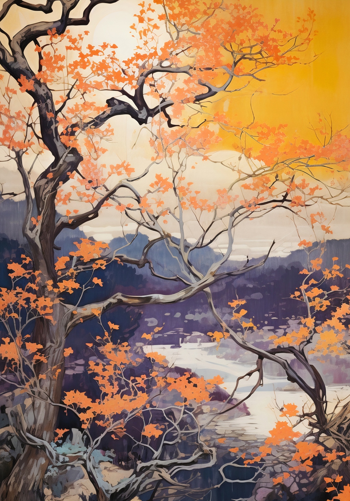 Plagát 70x100 cm Zlatá jeseň pri jazere