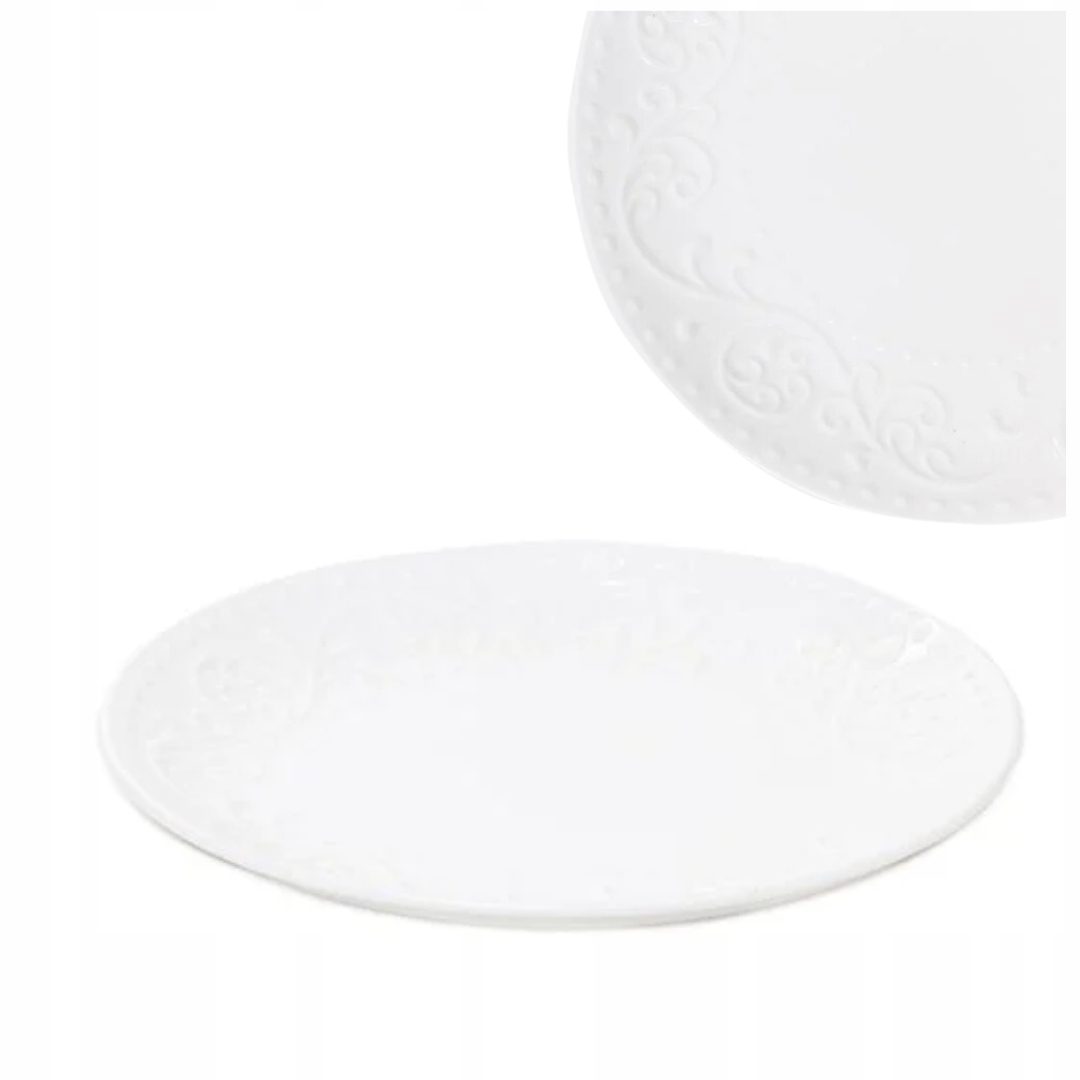TALERZ SYLIA DESEROWY BIAŁY Z ORNAMENTEM 21 CM BASIC HOMLA