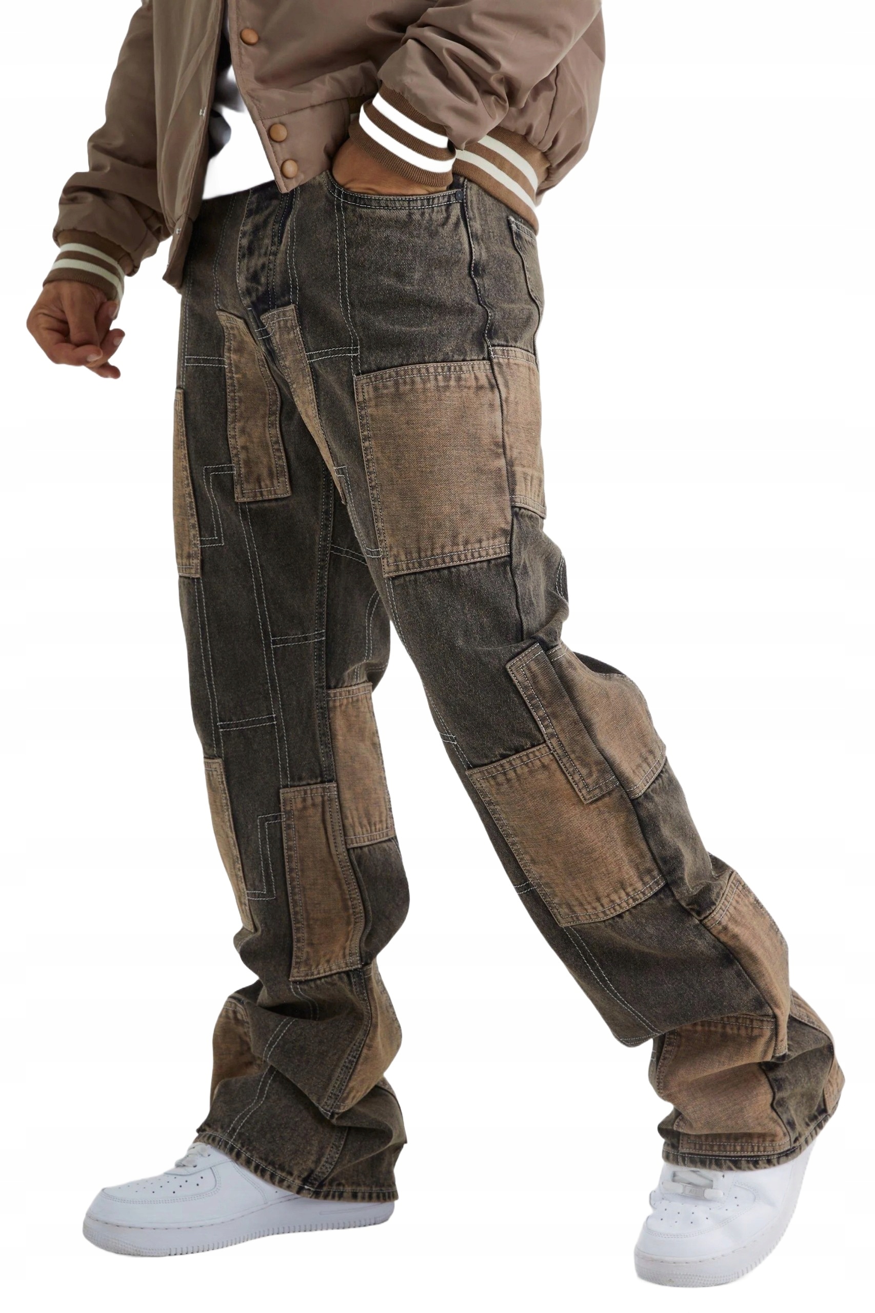 Boohooman Pánské Džíny Rovné S Nášivkami, Vícebarevné, 32 Z3A