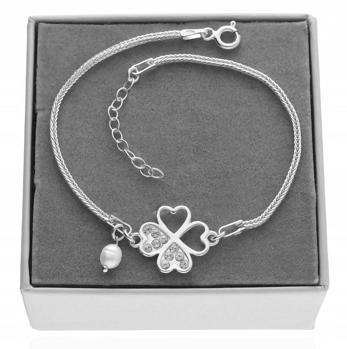 Stříbrný náramek čtyřlístek Přírodní Kámen Perla Den žen 925
