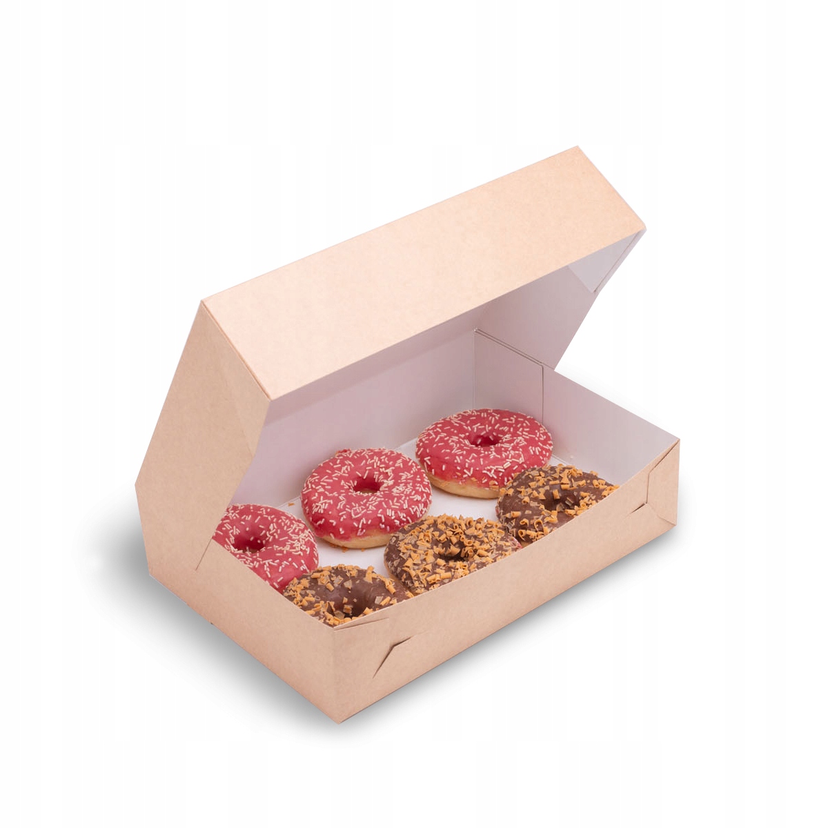 Krabice na koblihy k prvnímu svatému přijímání dort hnědé uzavíratelné eko 31x22x8 cm 50 ks