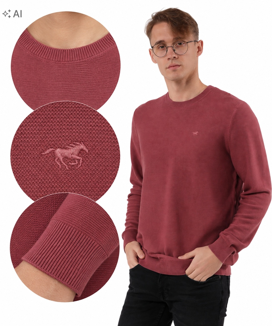 Pánský svetr přes hlavu švestka bavlna Mustang Emil C Basic vel. L