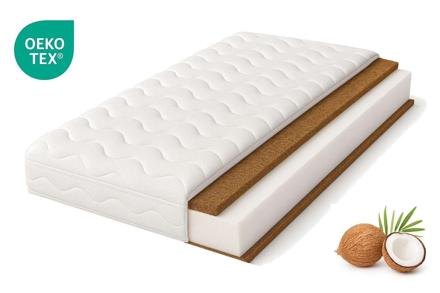 Materac Kokos 90x190 Zielon Obustronnie Kokos H4 Twardy Pianka Aloe Vera
