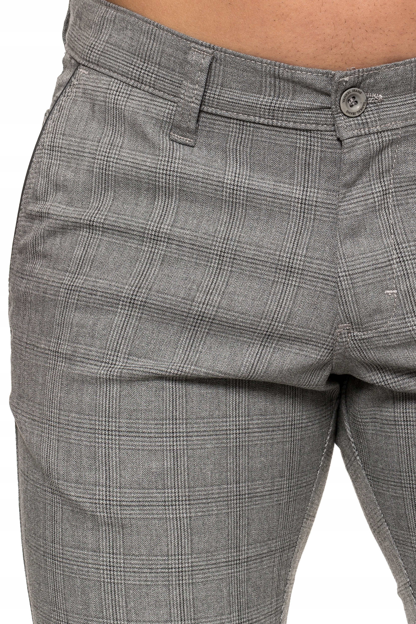 SPODNIE MĘSKIE W KRATĘ VANKEL JEANS 090 -116cm/L32 Długość nogawki długa