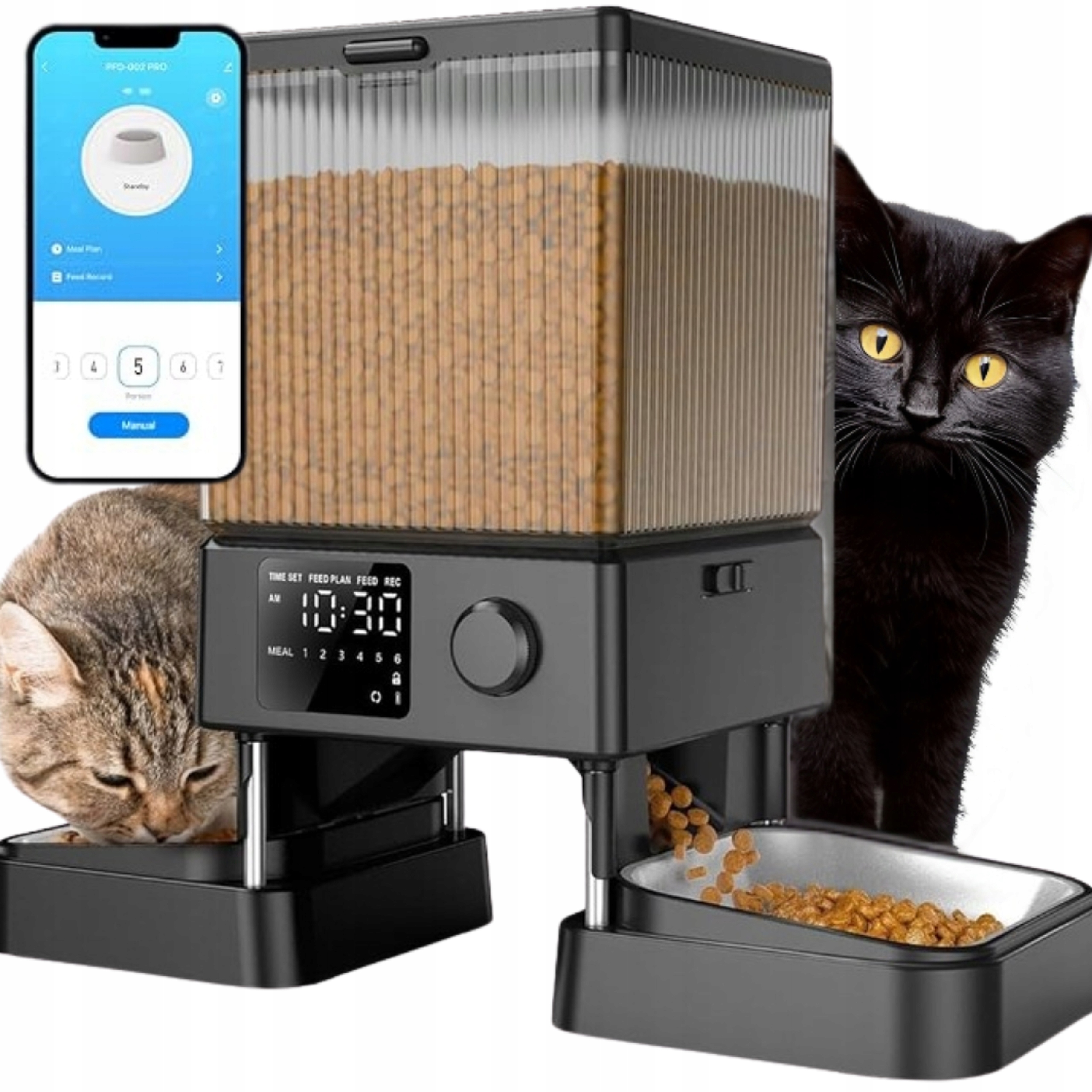 Profesionální Dvojitý Dávkovač Krmiva Pro Psa Kočku Led Obrazovka 1,5 L