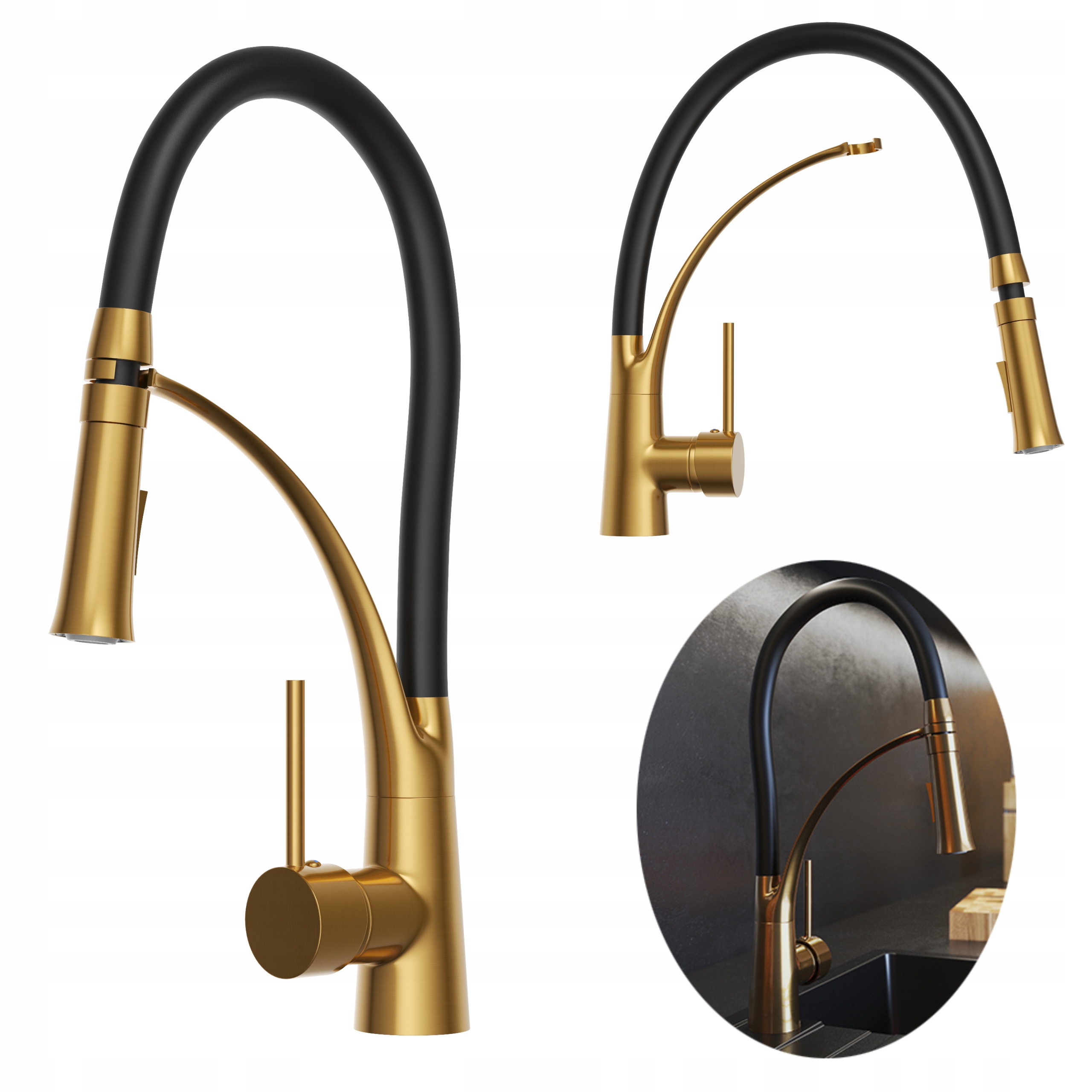 Batéria Nexo kuchynská flexibilná výtoková kohútiková Brushed Gold stojaca