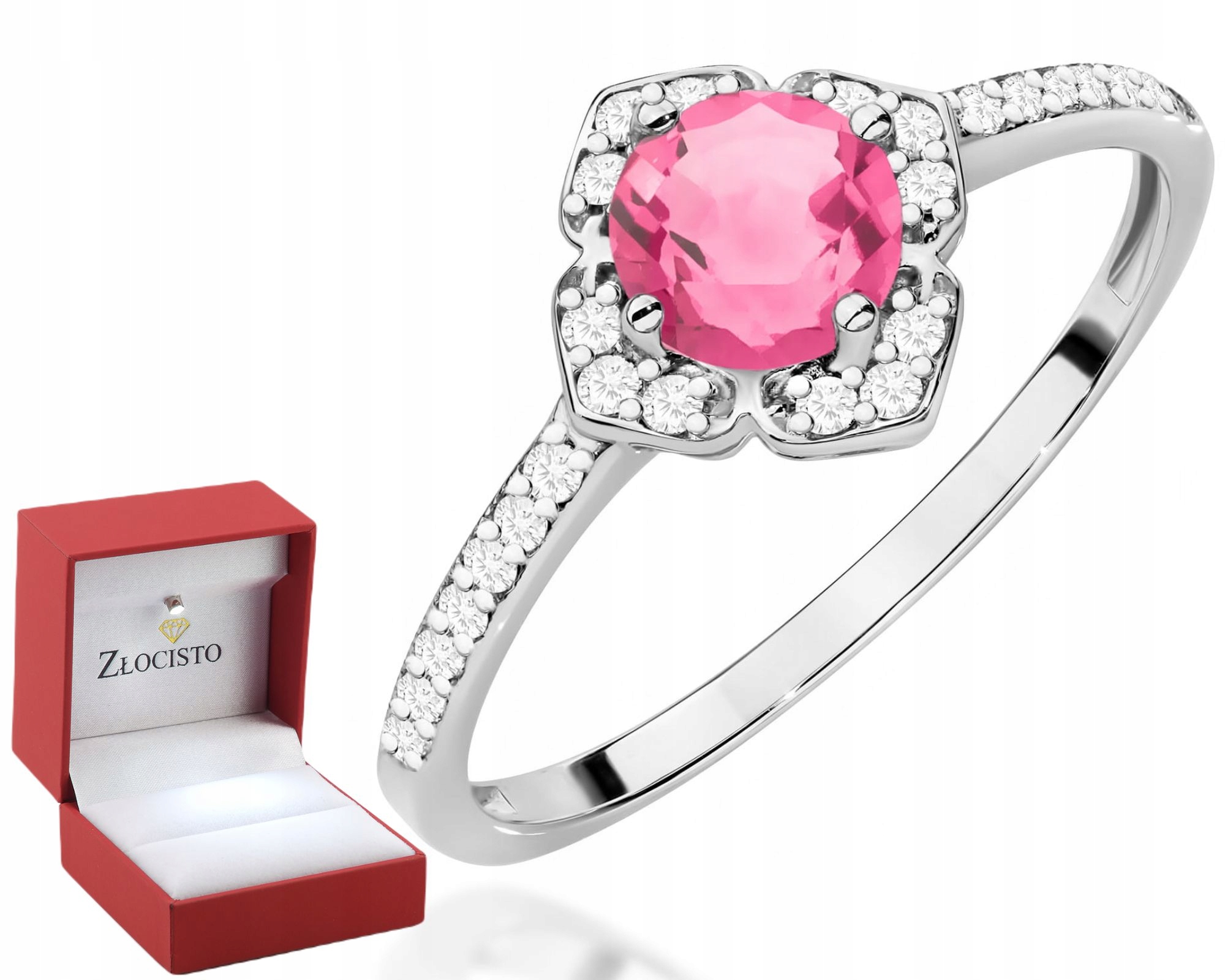 Bílý Zlatý Prstýnek S Růžovým Topazem A Diamanty