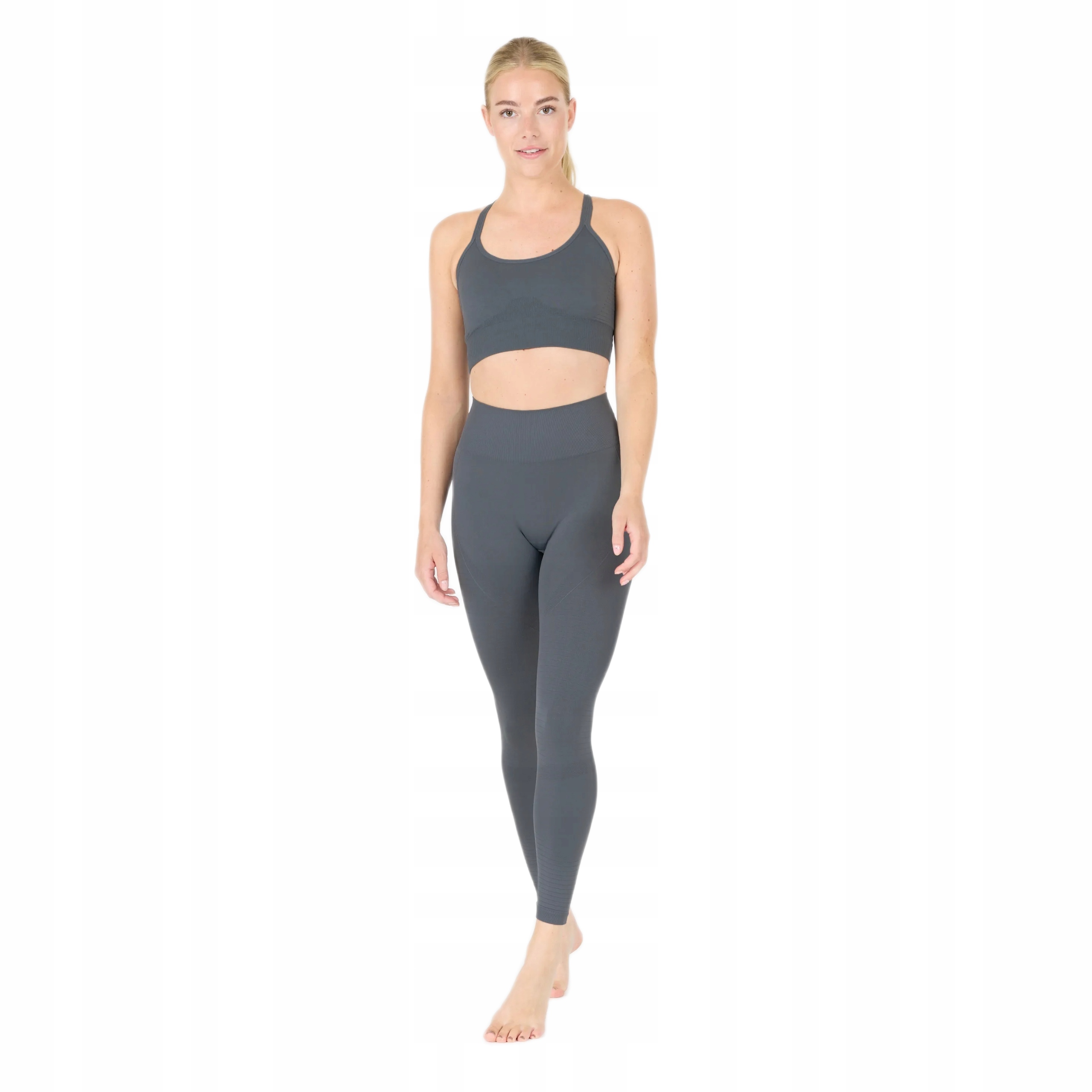 Legíny na jógu Athlecia Nagar bezešvé šedé, velikost S/m elastické