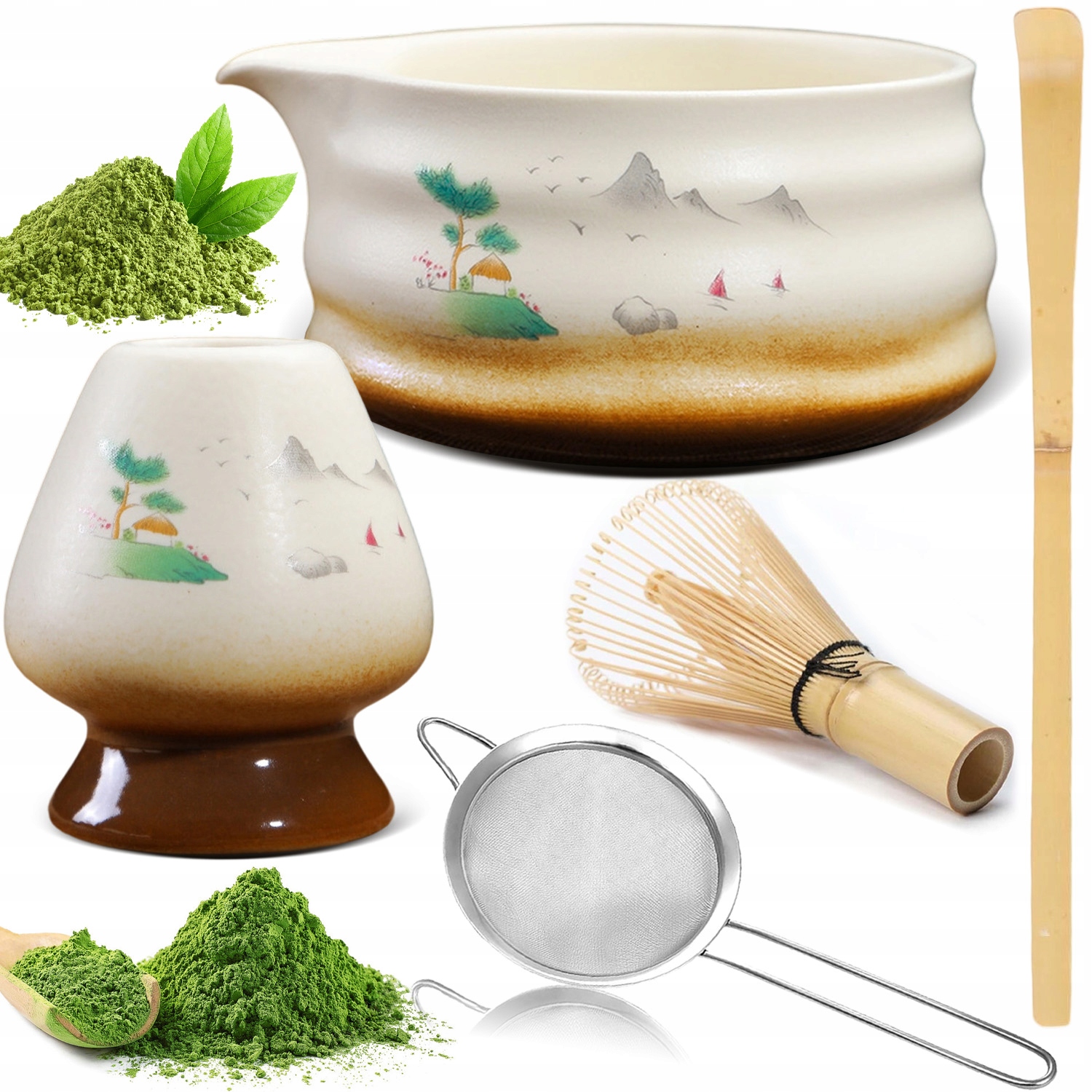 Levně 5dílná Sada Nářadí Pro Přípravu Matcha – Miska, Lžička A Další – Ideální Jako Dárek