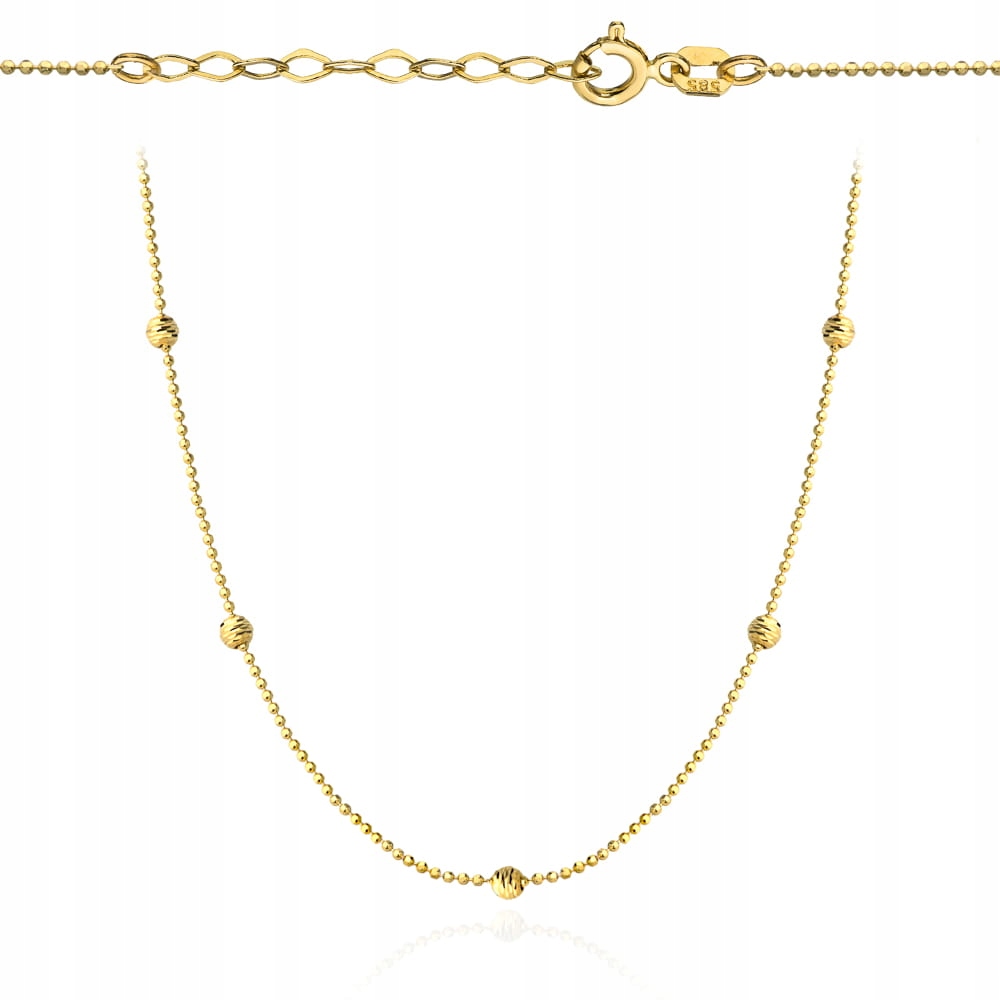 Zlatý náhrdelník 585 s diamantovými Kuličkami 1.83 g lesklé Kuličky 45 cm