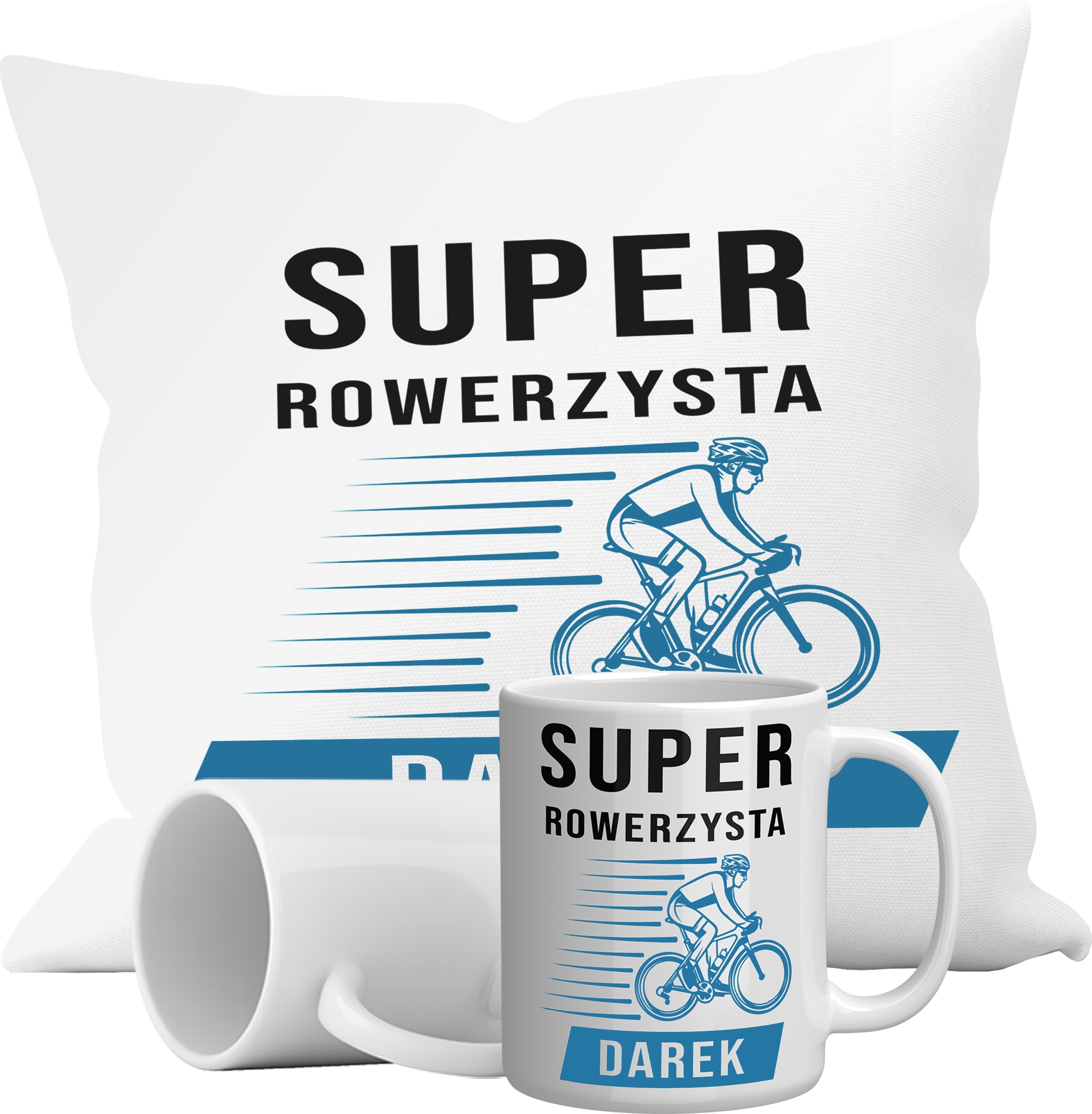 

Zestaw Kubek+poduszka Rowerzysta Kolarz+imię