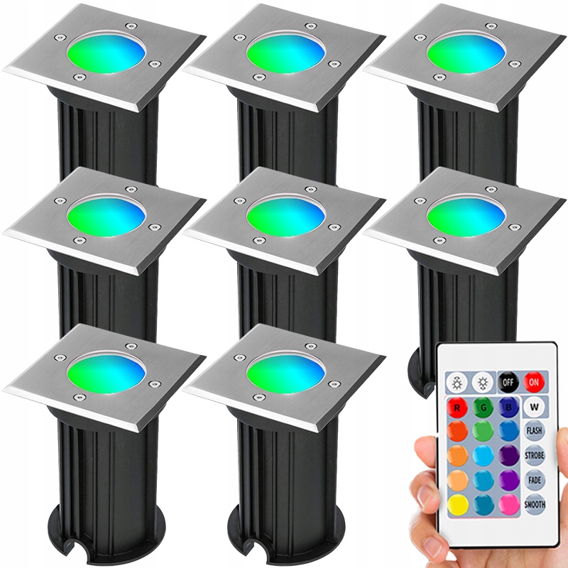 8x Wodoodporna Oprawa Led Gruntowa Ogrodowa Najazdowa Rgb Pilot