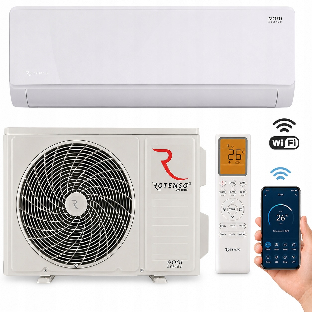 Klimatyzator pokojowy Rotenso Roni 5.3 kW Wi-Fi Grzanie Nawiew 4D