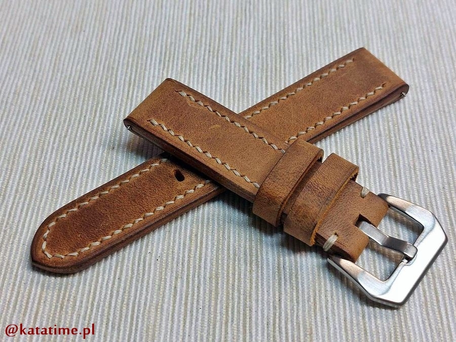 Pasek Do Męskiego Zegarka szyty ręcznie 22 mm brązowy naturalna skóra