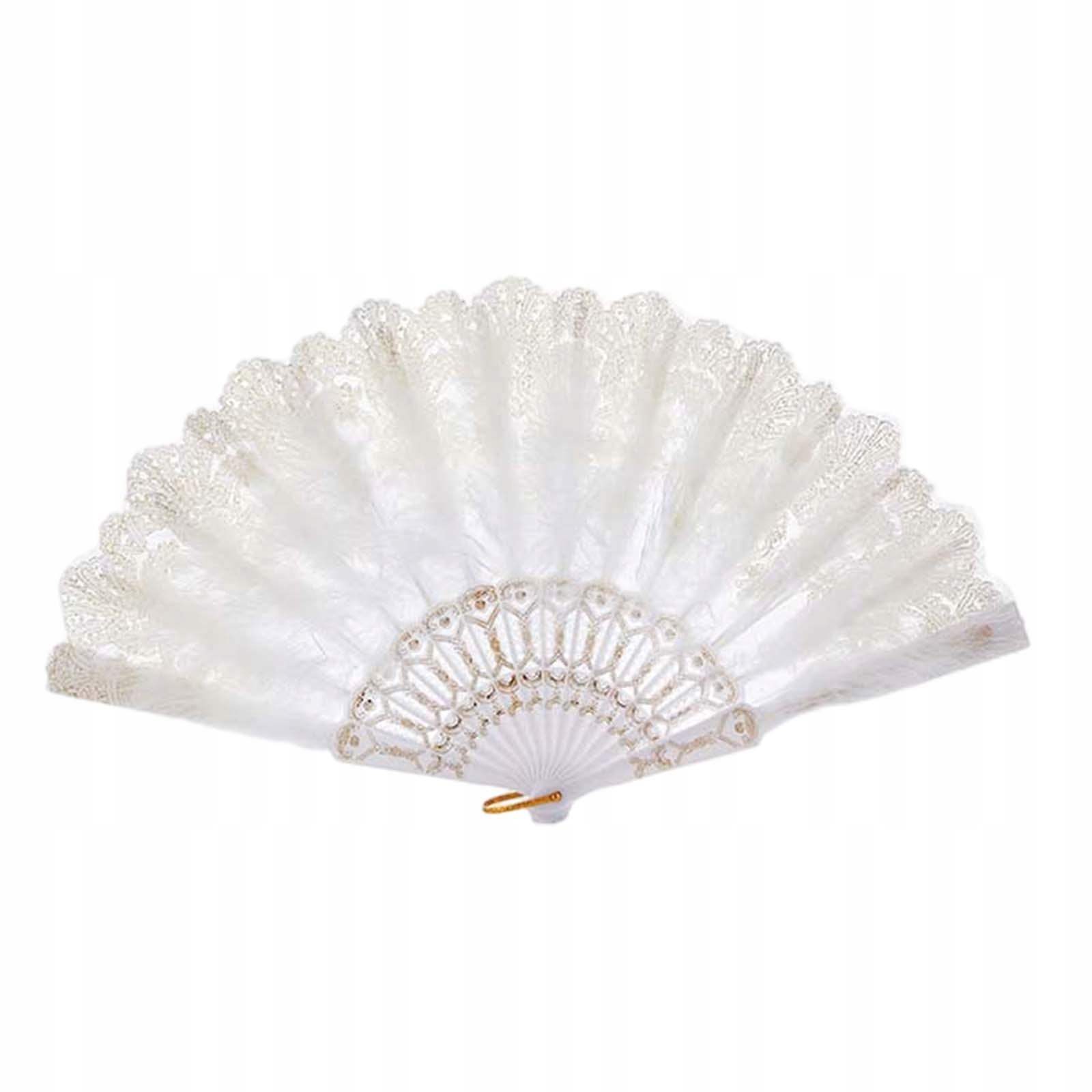 Feather Fan Embroidered Flower Foldable Fan Decorative Handheld Fan White Rodzaj inny
