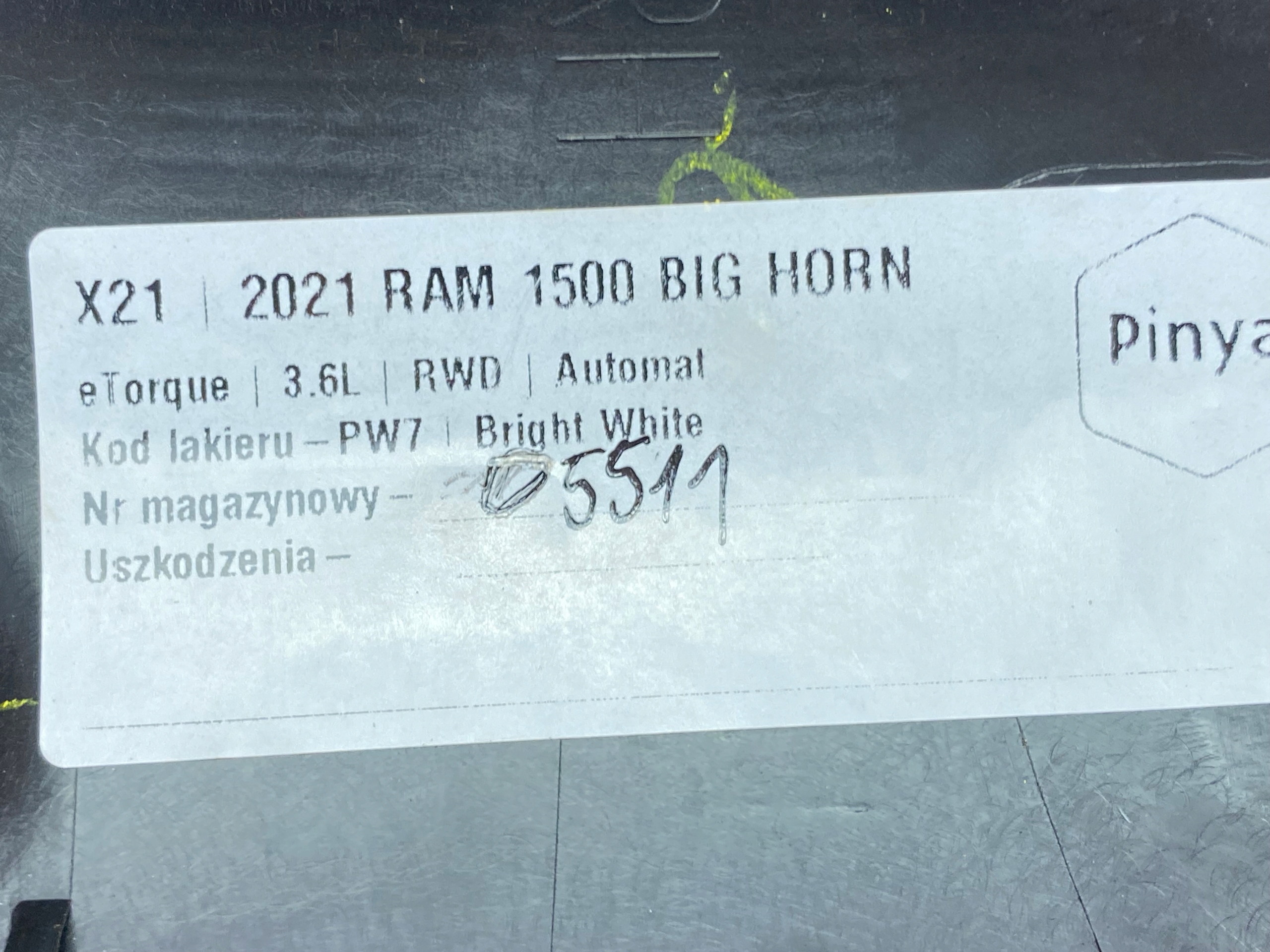 Poignée Support plaque Interne Dodge Ram 1500 2019+ USA