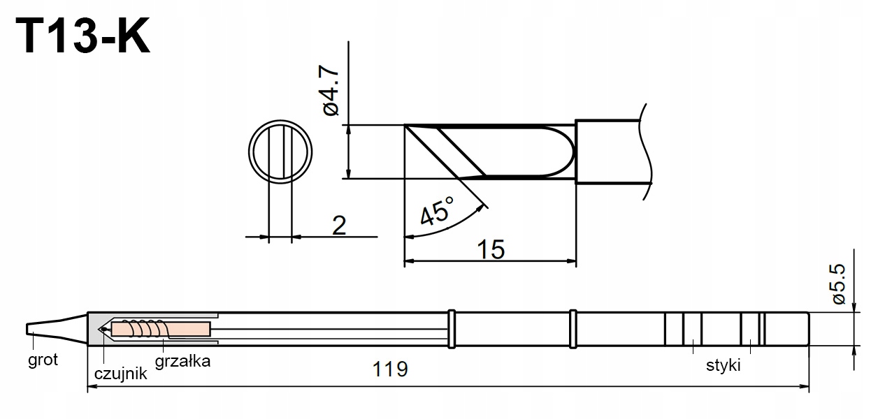 

Grot T13-K Do Lutownicy Bakon 950D Kolba LF007