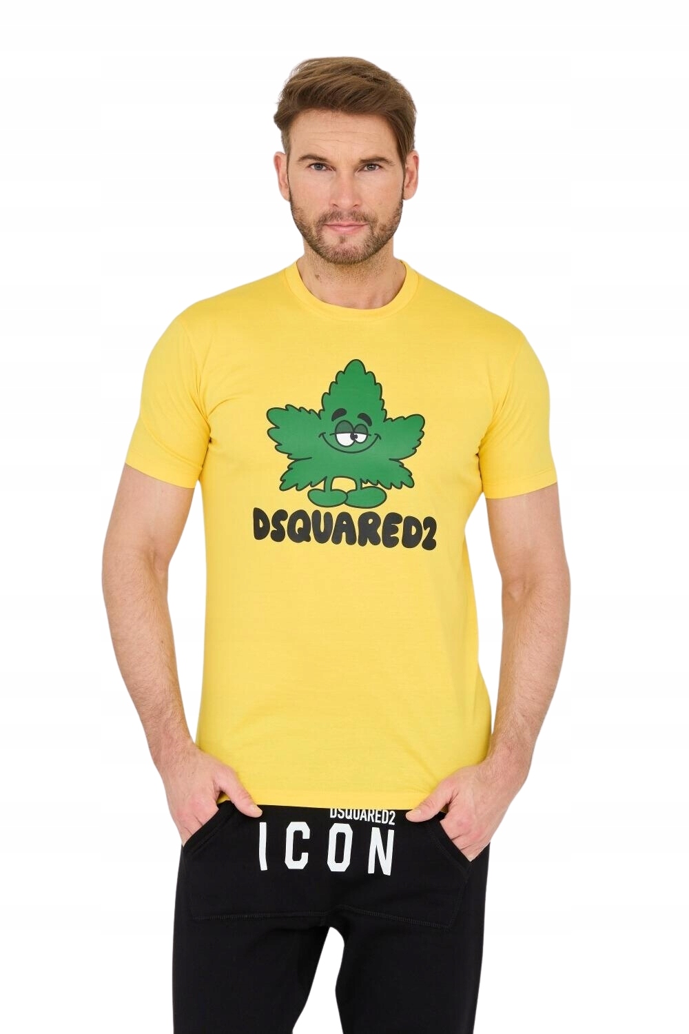 DSQUARED2 Žluté tričko se zeleným listem XXL