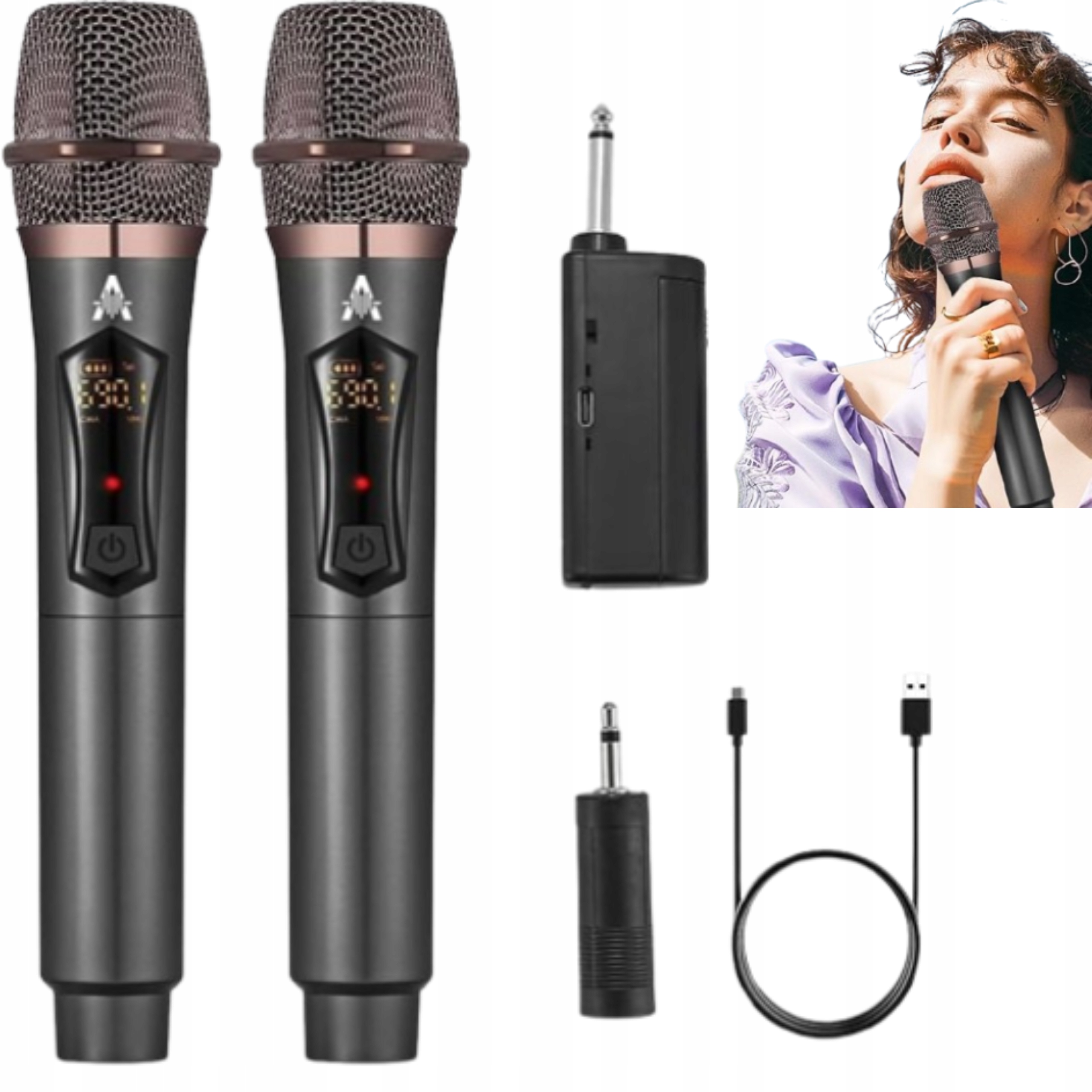 Bezdrátový ruční mikrofon Uhf s přijímačem, sada 2 Ks