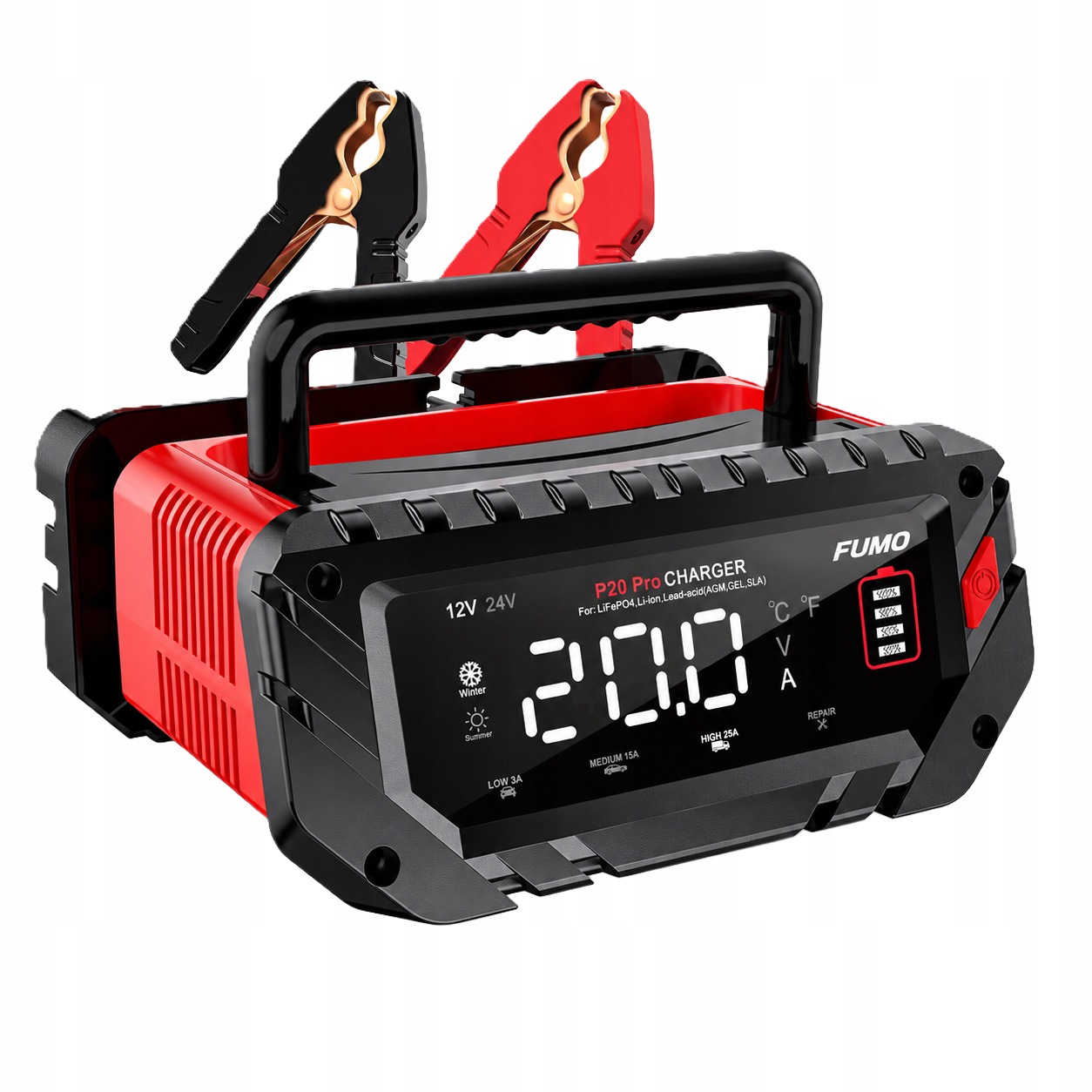 Prostownik Ładowarka Do Akumulatorów Fumo Pro 20A 12V 24V Tryb Naprawy LCD