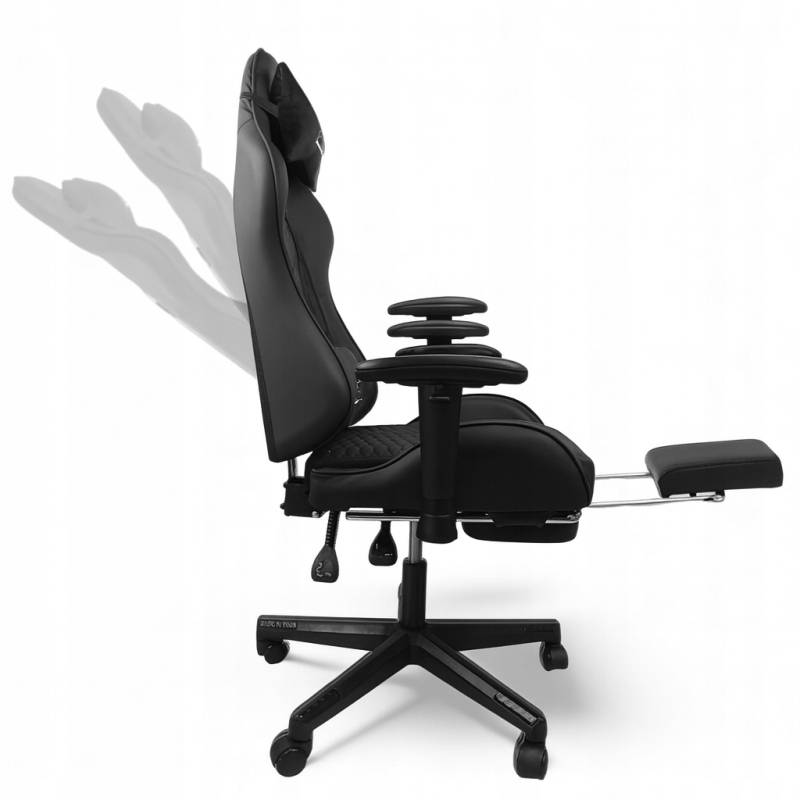 Herní otočná židle Evochair černá, nastavitelné područky masážní přístroj