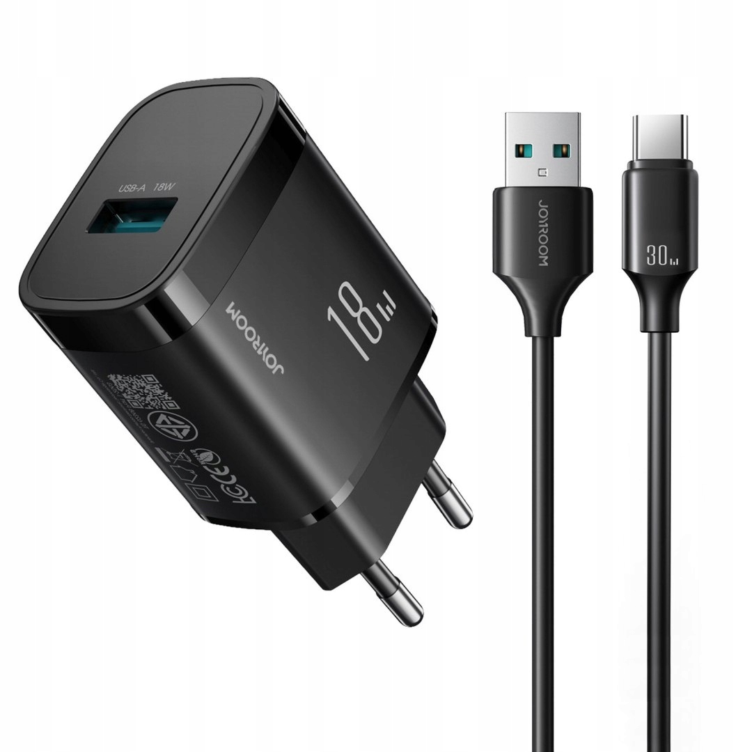 Ładowarka sieciowa Usb-a 18W z kablem Usb-a Usb-c 1m czarna