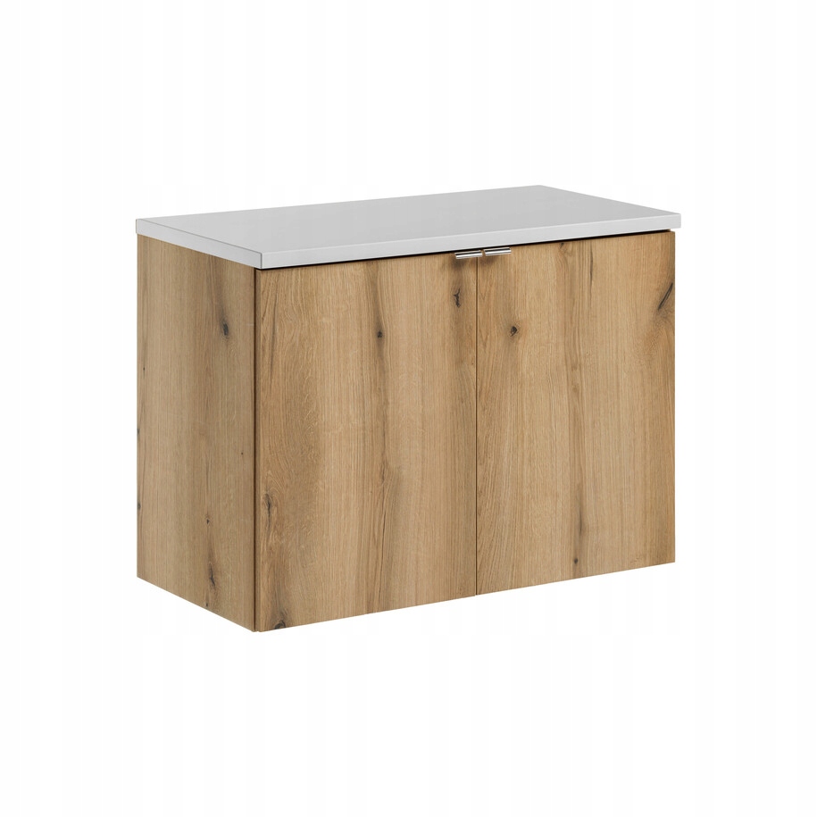 Szafka łazienkowa wisząca oak z blatem łazienkowym białym 80 cm