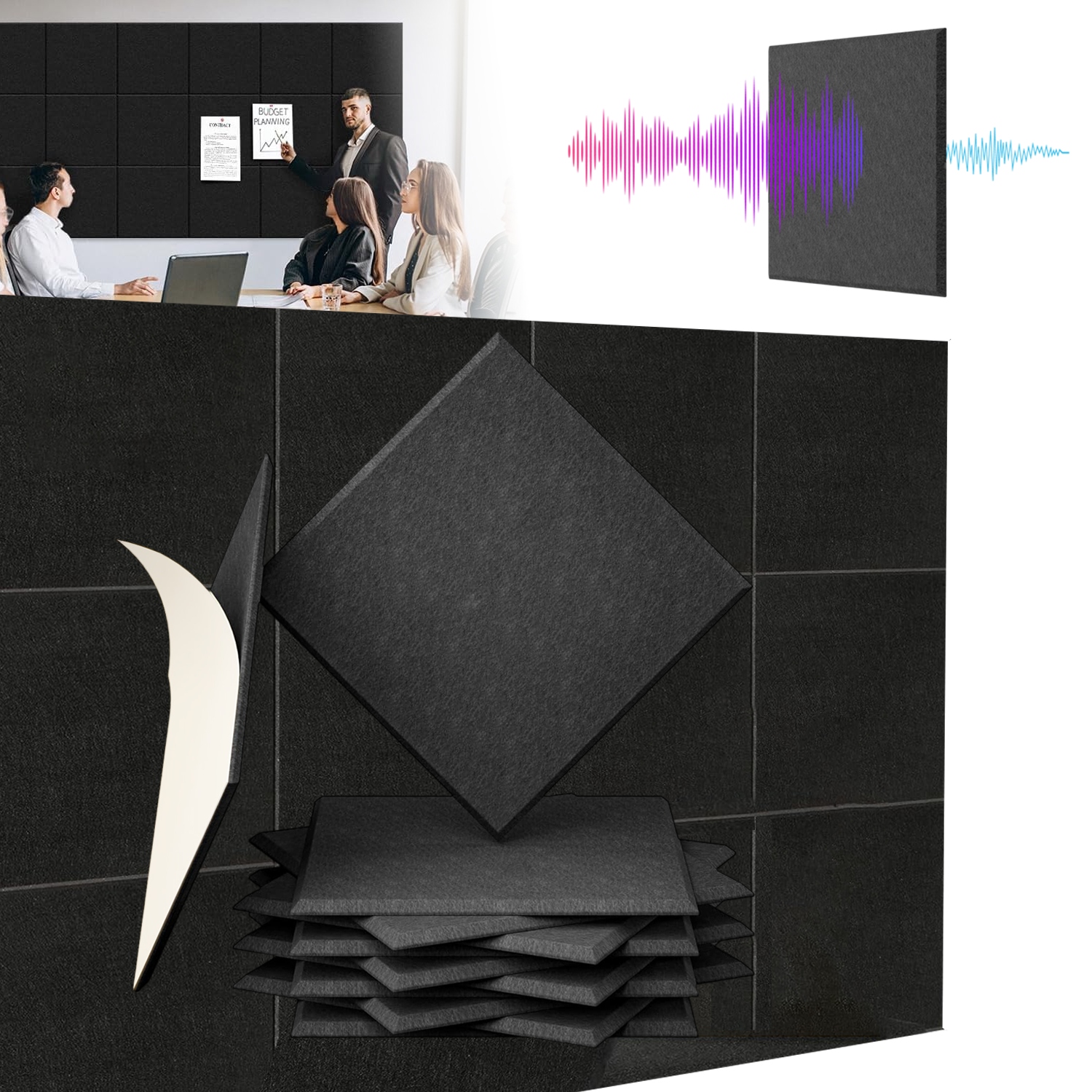 Akustický Panel Samolepicí 24 Ks 30X30 CM Čtvercový Vzor