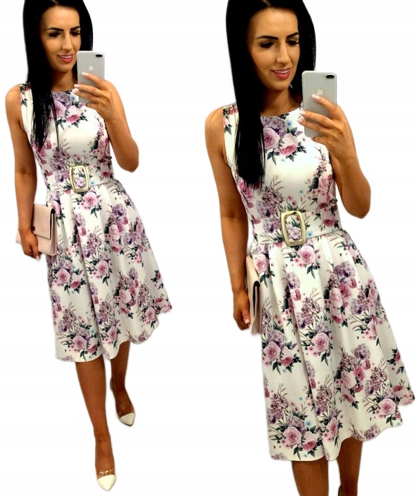 Šaty s květinami Rozšířená Midi Elegantní s páskem Svatební Hostina přijímání L