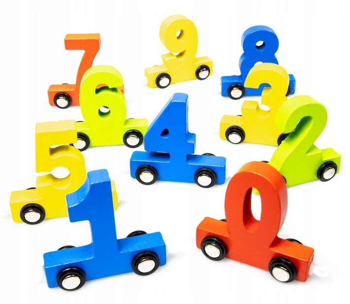 DREWNIANA KOLEJKA LOKOMOTYWA POCIĄG NAUKA CYFERKI Liczba wagonów 10