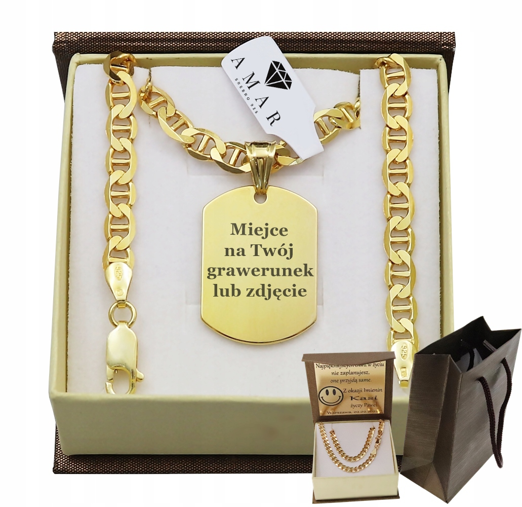 Zlatý Plný Řetízek Pánský Gucci Vojenská Známka Pr 925 585 Gravírování Bonus