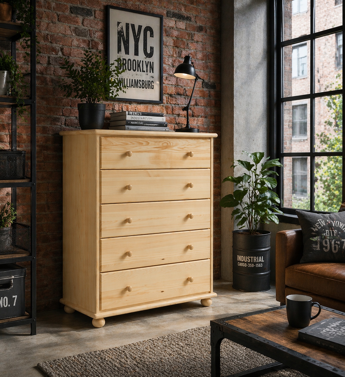 Komoda Dřevěná Skříňka 80X120X42 cm Borovicová Zásuvky classic KN11