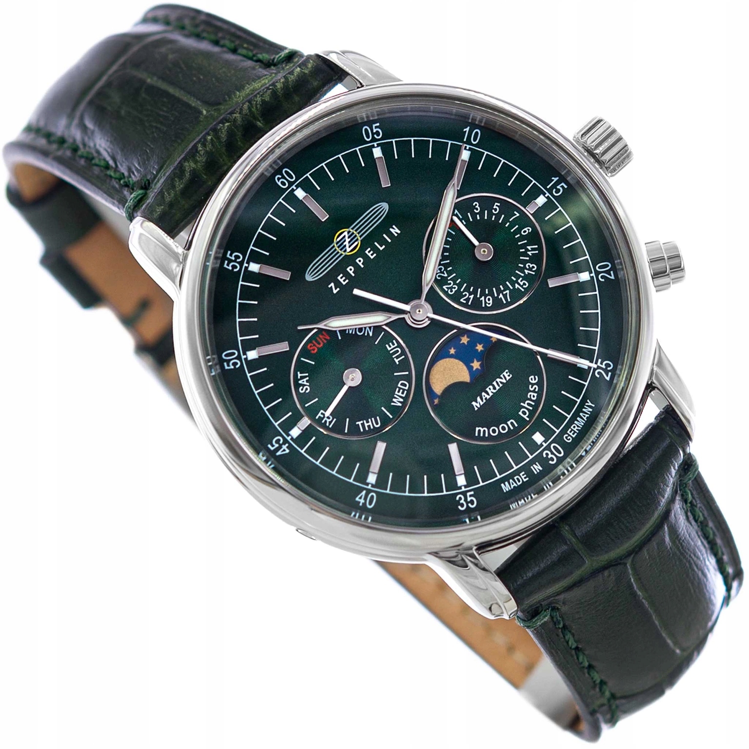 Dámské Hodinky Zeppelin 8635-4 LZ14 Marine Zelené Na Řemínku Datumovka