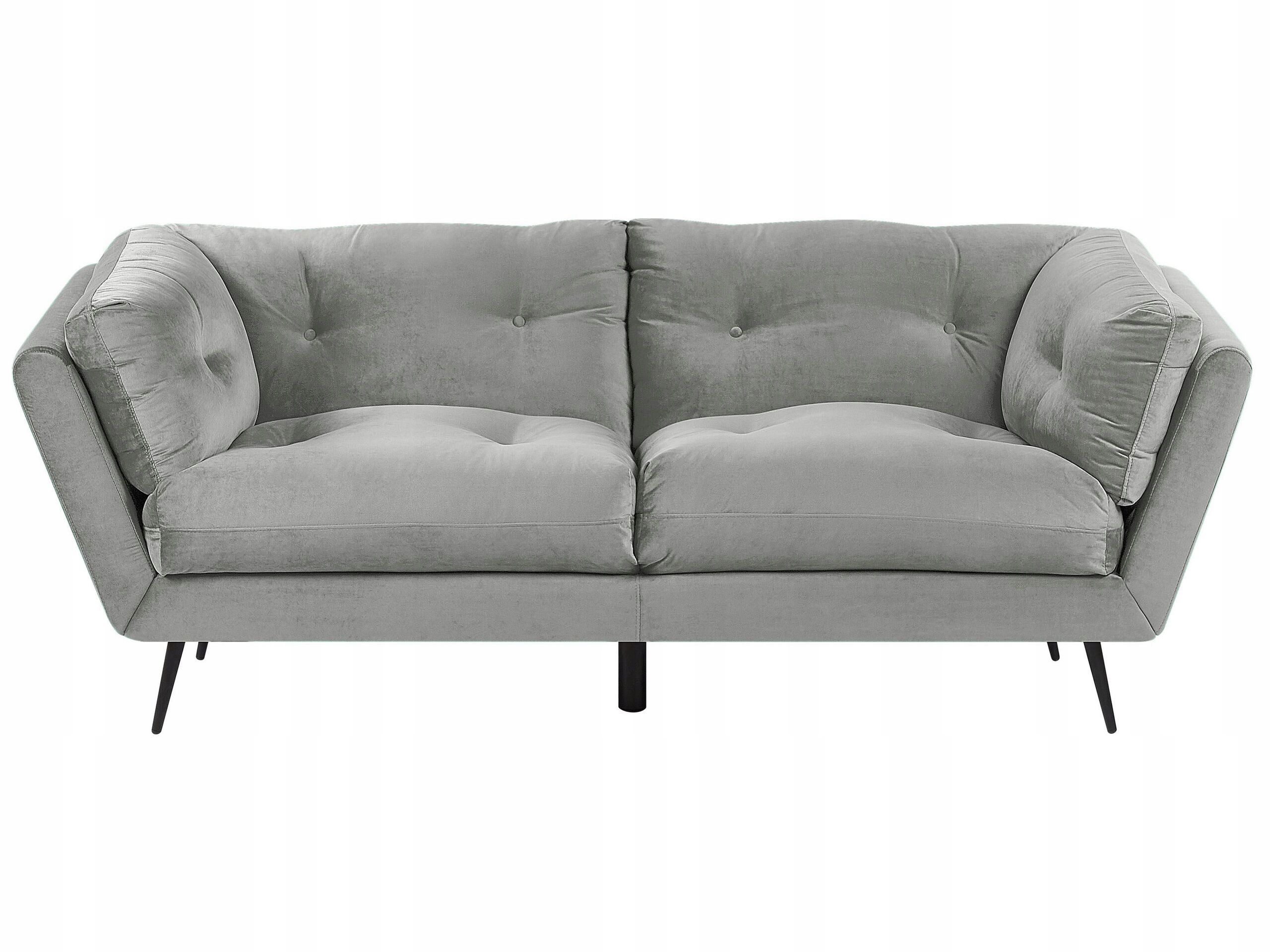 Sofa 3-osobowa pikowana welur szara