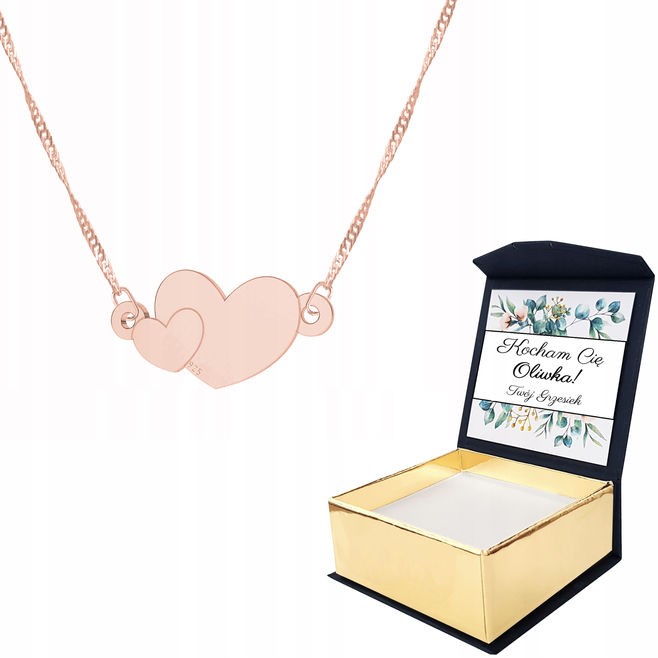Náhrdelník růžové zlato 925 Srdíčka Vlastní Potisk