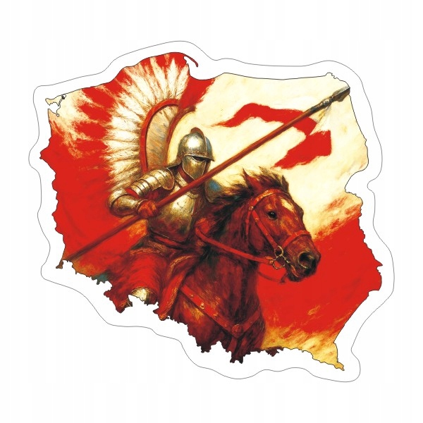 Naklejka Kontur Polski 8 cm z Husarzem Polska Husaria
