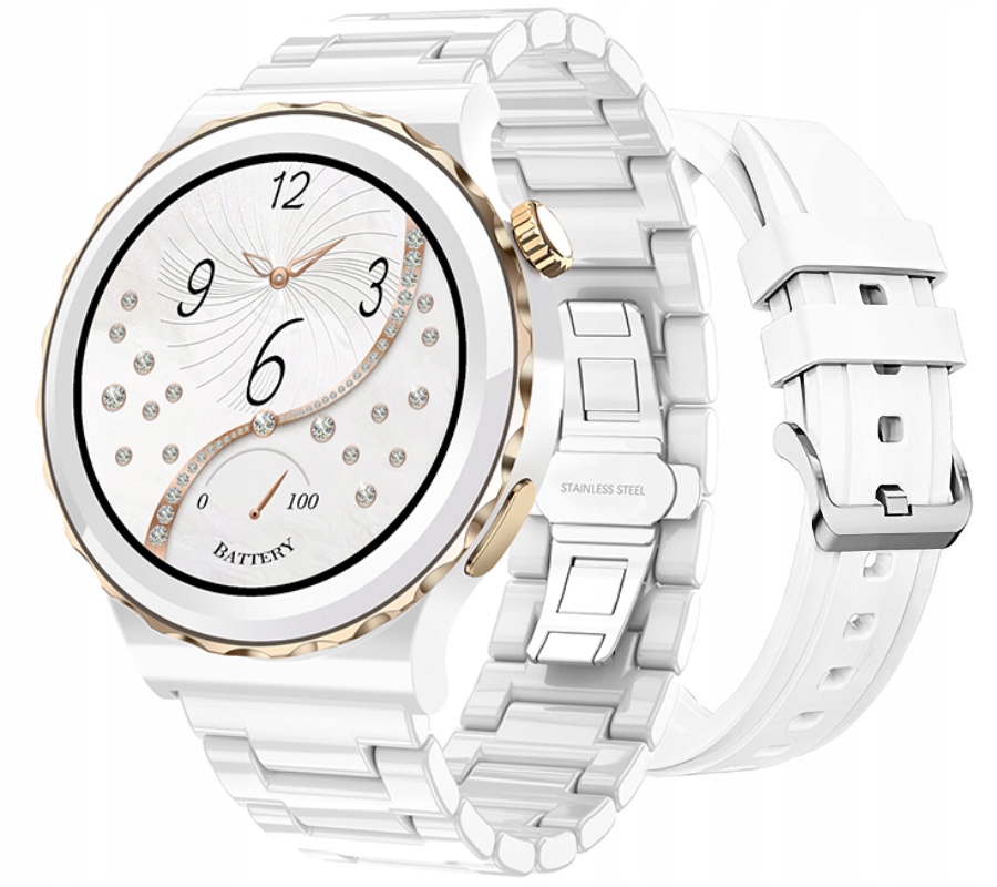 

Smartwatch Damski Ceramika Rozmowy Ciśnienie Kroki