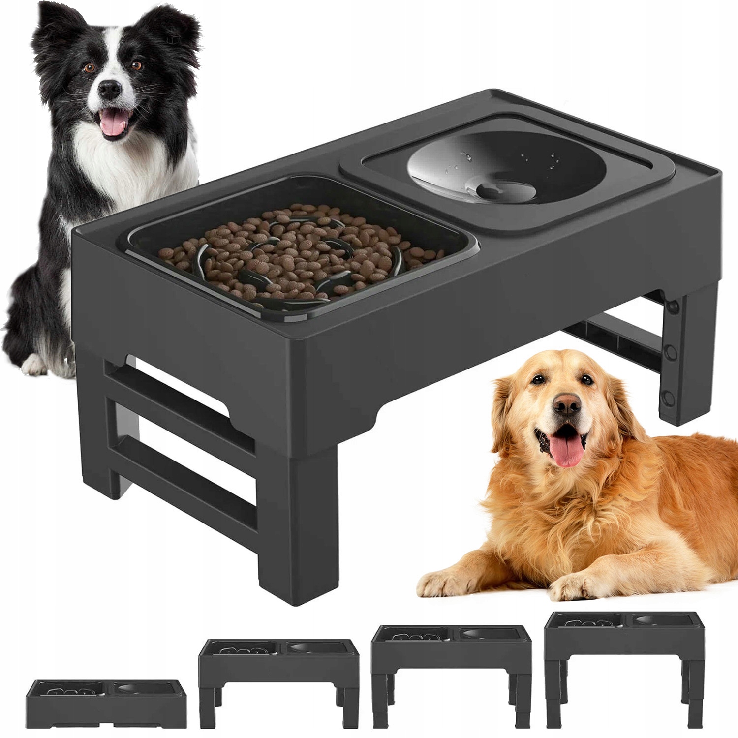 Levně Miska Pro Psa 2V1 Na Stojanu, Dvojitá, Zpomalující, Neklouzavá, Nastavitelná