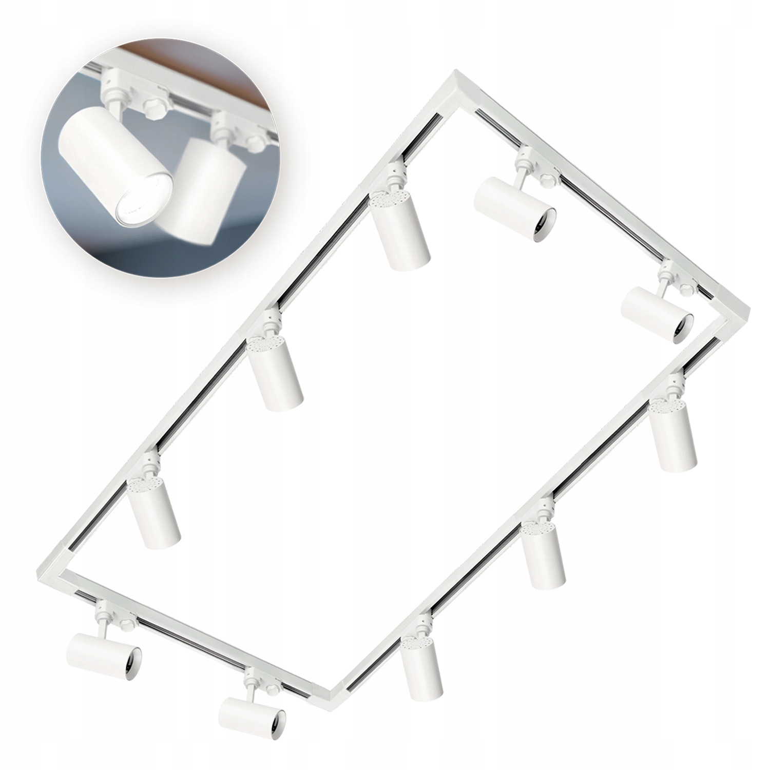 Oświetlenie szynowe 3 fazowe 2x2m+2x1m, 4x łącznik L, 10x Oprawa Biały